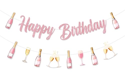 Jollyboom Champagner Geburtstag Dekorationen für Frauen, Roségold Champagner Happy Birthday Banner Gold Weinflasche Gläser Girlande für Mädchen Wein Themed Geburtstag Party Supplies Jollyboom Champagner Geburtstag Dekorationen für Frauen, Roségold Champagner Happy Birthday Banner Gold Weinflasche Gläser Girlande für Mädchen Wein Themed Geburtstag Party Supplies von Jollyboom