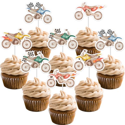 Jollyboom Cupcake-Topper für Jungen, Motorrad-Geburtstagsdekorationen, doppelseitiger Druck, Cupcake-Topper für Dirt Bike, Motorrad, Motocross, Extremsport, Rennen, Geburtstag, Babyparty, Party, 24 von Jollyboom