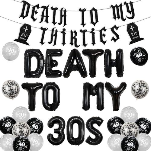 Jollyboom Death to My 30s Dekorationen - 40. Geburtstag in Schwarz, Rip Thirties für Frauen Männer, Gothic Lustige Party Banner Ballons für Ihn Sie Jollyboom Death to My 30s Dekorationen - 40. Geburtstag in Schwarz, Rip Thirties für Frauen Männer, Gothic Lustige Party Banner Ballons für Ihn Sie von Jollyboom