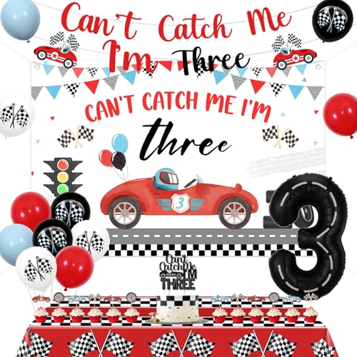 Jollyboom Dekoration zum 3. Geburtstag, Motiv: "Can't Catch Me I'm 3 Birthday", Hintergrund-Banner, Tischdecke, Kuchen, Cupcake-Topper, Luftballons für 3 Jahre alte Rennauto-Party Jollyboom Dekoration zum 3. Geburtstag, Motiv: "Can't Catch Me I'm 3 Birthday", Hintergrund-Banner, Tischdecke, Kuchen, Cupcake-Topper, Luftballons für 3 Jahre alte Rennauto-Party von Jollyboom