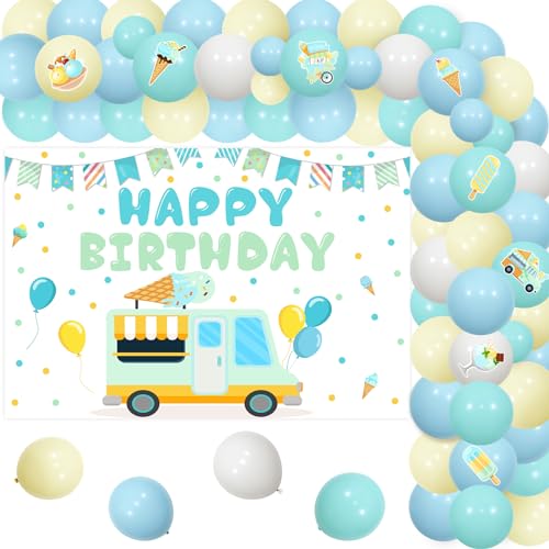Jollyboom Eiscreme Geburtstag Dekoration für Jungen, Eis Happy Birthday Hintergrund Aufkleber Blau Blaugrün Gelb Ballon Girlande Bogen Kit für Junge Sommer Eis 1. 2. 3. 4. Geburtstag Dekoration von Jollyboom