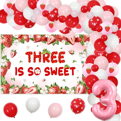 Jollyboom Erdbeer 3. Geburtstag Dekorationen, Three is So Sweet Hintergrund Rot Rosa Weiß Erdbeere Ballon Bogen Nummer 3 Folienballon für 3 Jahre alte Mädchen Berry Sweet Three Birthday Party Decor Jollyboom Erdbeer 3. Geburtstag Dekorationen, Three is So Sweet Hintergrund Rot Rosa Weiß Erdbeere Ballon Bogen Nummer 3 Folienballon für 3 Jahre alte Mädchen Berry Sweet Three Birthday Party Decor von Jollyboom
