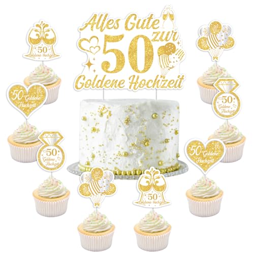 Jollyboom Goldene Hochzeit Deko Torte, Alles Gute Zum 50 Hochzeitstag Kuchen Deko Tortendeko Tortenaufsatz Cupcake Topper Gold für 50 Jahre Hochzeit Jubiläum Geburtstag Deko Jollyboom Goldene Hochzeit Deko Torte, Alles Gute Zum 50 Hochzeitstag Kuchen Deko Tortendeko Tortenaufsatz Cupcake Topper Gold für 50 Jahre Hochzeit Jubiläum Geburtstag Deko von Jollyboom