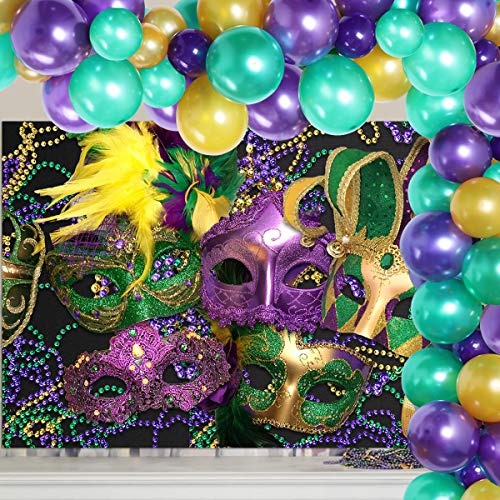 Jollyboom Karneval Ballon Girlande Kit Karneval Thema Fotografie Hintergrund Lila Grün und Gold Ballon Bogen Kit für Baby-Dusche Geburtstag Maskerade Tanzparty Lieferungen von Jollyboom