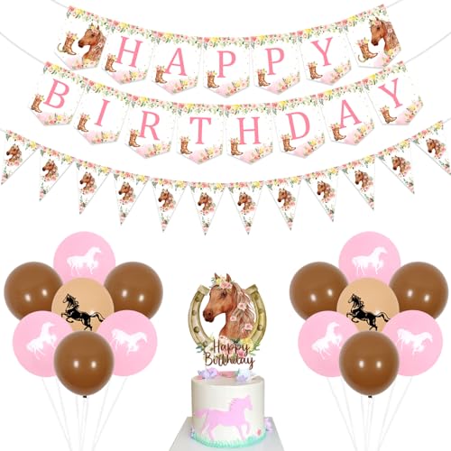 Jollyboom Kindergeburtstag Deko Pferde Mädchen, Pferd Geburtstag Deko, Pferd Happy Birthday Banner Rosa Floral Wimpelkette Geburtstag, Pferde Luftballons Cake Topper für Pferderennen Geburtstag Party Jollyboom Kindergeburtstag Deko Pferde Mädchen, Pferd Geburtstag Deko, Pferd Happy Birthday Banner Rosa Floral Wimpelkette Geburtstag, Pferde Luftballons Cake Topper für Pferderennen Geburtstag Party von Jollyboom