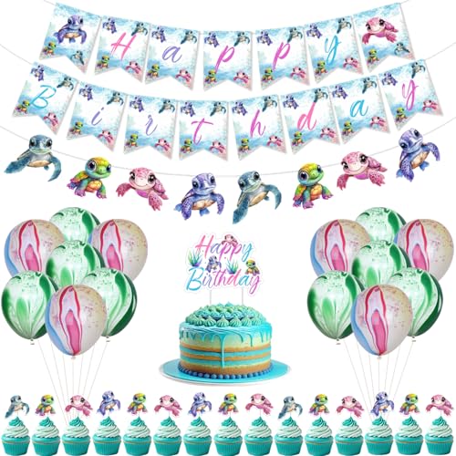 Jollyboom Meeresschildkröten-Geburtstagsdekorationen, unter dem Meer, Geburtstagsdekoration, Banner, Girlande, Kuchen, Cupcake-Topper, Luftballons für bunte Ozean-Tier-Partys Jollyboom Meeresschildkröten-Geburtstagsdekorationen, unter dem Meer, Geburtstagsdekoration, Banner, Girlande, Kuchen, Cupcake-Topper, Luftballons für bunte Ozean-Tier-Partys von Jollyboom
