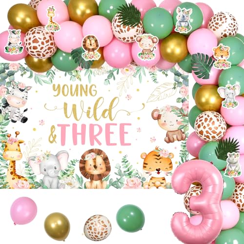 Jollyboom Pink Safari 3rd Birthday Party Decorations for Girls, Young Wild and Three Backdrop Sage Green and Pink Balloon Arch Forest Animal Number 3 Balloons for Jungle Theme 3rd Birthday Decorations Jollyboom Pink Safari 3rd Birthday Party Decorations for Girls, Young Wild and Three Backdrop Sage Green and Pink Balloon Arch Forest Animal Number 3 Balloons for Jungle Theme 3rd Birthday Decorations von Jollyboom