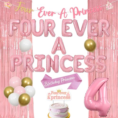 Jollyboom Prinzessin 4 Geburtstag Dekorationen für Mädchen, Four Ever A Princess Banner Luftballons Kuchen Topper Schärpe Fransen Vorhang Nummer 4 Folienballon Rosa Gold Ballons für 4 Jahre Alt Jollyboom Prinzessin 4 Geburtstag Dekorationen für Mädchen, Four Ever A Princess Banner Luftballons Kuchen Topper Schärpe Fransen Vorhang Nummer 4 Folienballon Rosa Gold Ballons für 4 Jahre Alt von Jollyboom