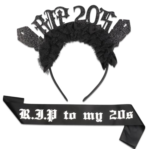 Jollyboom RIP to My 20s Sash and Crown, Rip 20s Birthday Decorations 30th Birthday Sash and Tiara for Women Her Rip Twenties Death to My 20s Funny Thirty Gothic Birthday Party Jollyboom RIP to My 20s Sash and Crown, Rip 20s Birthday Decorations 30th Birthday Sash and Tiara for Women Her Rip Twenties Death to My 20s Funny Thirty Gothic Birthday Party von Jollyboom