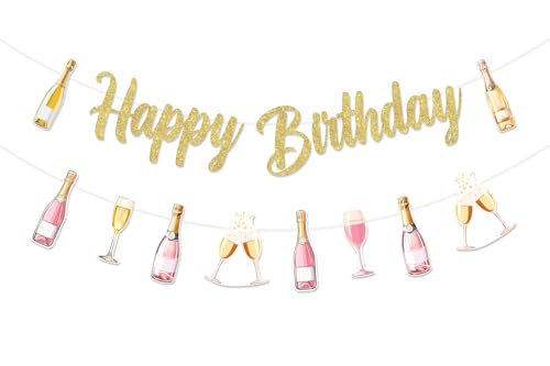 Jollyboom Rosa Champagner Gold Geburtstag Dekorationen, Champagner Happy Birthday Banner Weinflasche Gläser Girlande für Frauen Wein Themed Geburtstag Party Supplies Jollyboom Rosa Champagner Gold Geburtstag Dekorationen, Champagner Happy Birthday Banner Weinflasche Gläser Girlande für Frauen Wein Themed Geburtstag Party Supplies von Jollyboom