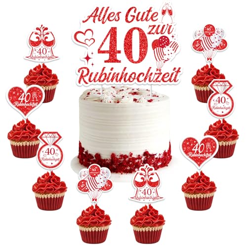 Jollyboom Rubinhochzeit Deko, 40 Hochzeitstag Dekoration Tortendeko Alles Gute Zum 40 Hochzeitstag Kuchen Deko Tortenaufsatz Cupcake Topper Rot für 40 Jahre Hochzeit Jubiläum Geburtstag Deko Jollyboom Rubinhochzeit Deko, 40 Hochzeitstag Dekoration Tortendeko Alles Gute Zum 40 Hochzeitstag Kuchen Deko Tortenaufsatz Cupcake Topper Rot für 40 Jahre Hochzeit Jubiläum Geburtstag Deko von Jollyboom