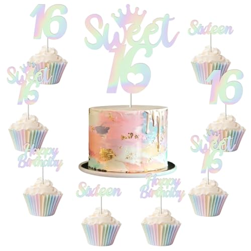 Jollyboom Schillernde Dekoration zum 16. Geburtstag, Mädchen, 24 Stück, schillerndes Thema, süße 16, Cupcake-Topper, Kuchendekorationen für 16 Jahre alte Geburtstagsparty-Zubehör Jollyboom Schillernde Dekoration zum 16. Geburtstag, Mädchen, 24 Stück, schillerndes Thema, süße 16, Cupcake-Topper, Kuchendekorationen für 16 Jahre alte Geburtstagsparty-Zubehör von Jollyboom