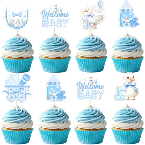 Jollyboom Silly Goose Babyparty-Dekorationen, 24 Stück, A Silly Goose Is On The Way Cupcake-Topper, Rosa, doppelseitiger Druck für Mädchen, Bauernhof, Tier, Willkommens-Party, Babyparty von Jollyboom
