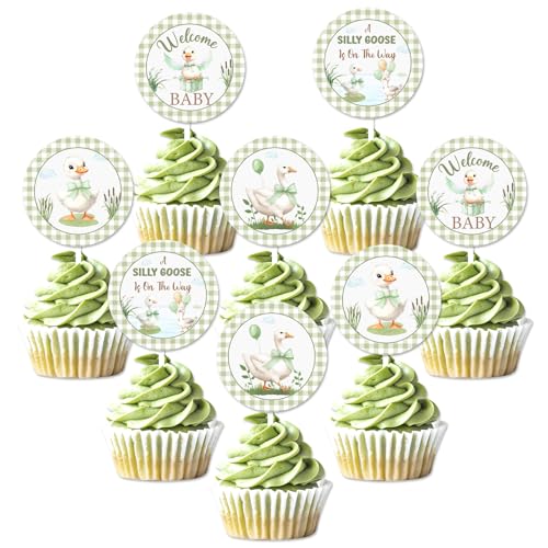 Jollyboom Silly Goose Babyparty-Party-Dekorationen für Jungen und Mädchen, 24 Stück, grün, eine alberne Gans ist auf dem Weg, Cupcake-Topper, Gänsemotiv-Kuchendekorationen für alberne Gänse, Babyparty Jollyboom Silly Goose Babyparty-Party-Dekorationen für Jungen und Mädchen, 24 Stück, grün, eine alberne Gans ist auf dem Weg, Cupcake-Topper, Gänsemotiv-Kuchendekorationen für alberne Gänse, Babyparty von Jollyboom