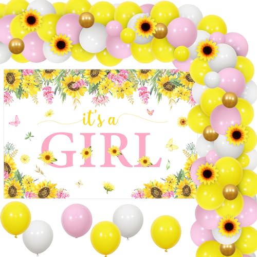 Jollyboom Sonnenblumen-Baby-Party-Dekorationen, Sonnenblume It's a Girlande, Bogen-Set, künstliche Sonnenblumen-Blume für Mädchen, Babyparty-Dekoration von Jollyboom
