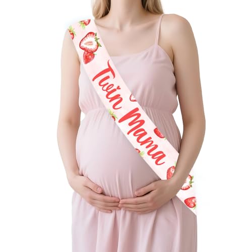Jollyboom Strawberry Twins Babyparty-Dekorationen, Erdbeer-Zwillingsmama-Schärpe für zwei Berry Sweet Babies are on the Way Zwillinge Babyparty Geschlecht Offenbarung Schwangerschaft Ankündigung Party von Jollyboom
