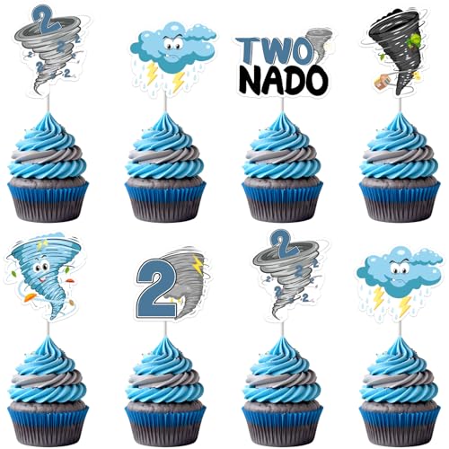 Jollyboom Two Nado Geburtstagsparty-Dekorationen für Jungen, 36 Stück, zwei Tornado-Cupcake-Topper, blaue Tornado, Sturmwolke, Kuchendekoration für Tornado, Wetter, 2. Geburtstag, Party-Dekoration Jollyboom Two Nado Geburtstagsparty-Dekorationen für Jungen, 36 Stück, zwei Tornado-Cupcake-Topper, blaue Tornado, Sturmwolke, Kuchendekoration für Tornado, Wetter, 2. Geburtstag, Party-Dekoration von Jollyboom