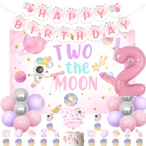 Jollyboom Two The Moon Girl Space 2nd Birthday Backdrop Banner Cupcake Topper Pink Number 2 Foil Balloon for Space Theme Party Jollyboom Two The Moon Girl Space 2nd Birthday Backdrop Banner Cupcake Topper Pink Number 2 Foil Balloon for Space Theme Party von Jollyboom