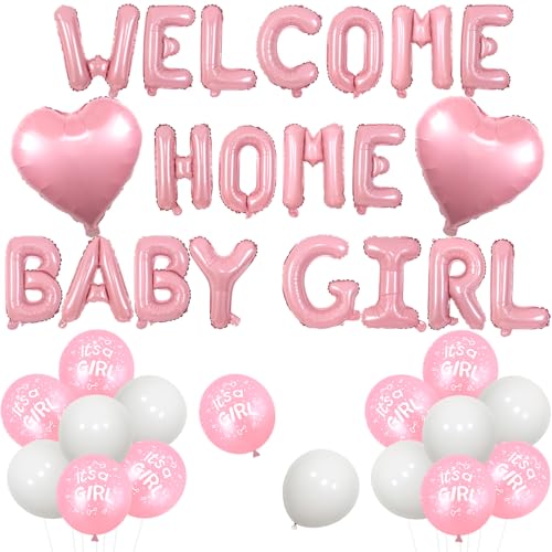 Jollyboom Rosa Willkommen Zuhause Baby Mädchen Ballon Banner Herz Folienballons Luftballons für Mädchen Neugeborene Geburtstag Babyparty Jollyboom Rosa Willkommen Zuhause Baby Mädchen Ballon Banner Herz Folienballons Luftballons für Mädchen Neugeborene Geburtstag Babyparty von Jollyboom