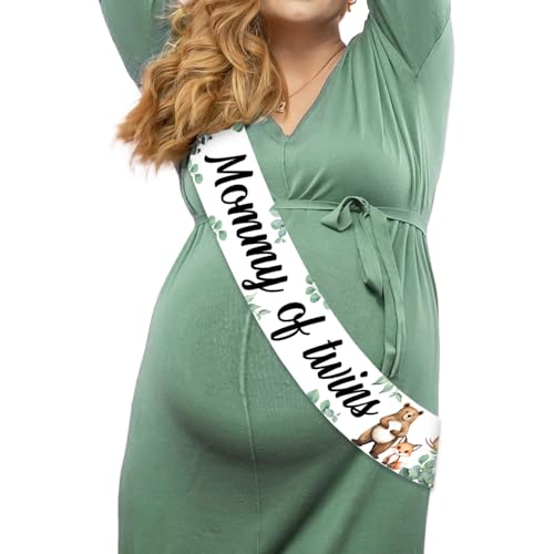Jollyboom Woodland Babyparty-Dekorationen für Zwillinge, salbeigrün Mama der Zwillinge, Schärpe für Safari, Dschungel, Wald, Wildtier-Zwillinge, Babyparty, neutrales Geschlecht, Enthüllung, Jollyboom Woodland Babyparty-Dekorationen für Zwillinge, salbeigrün Mama der Zwillinge, Schärpe für Safari, Dschungel, Wald, Wildtier-Zwillinge, Babyparty, neutrales Geschlecht, Enthüllung, von Jollyboom