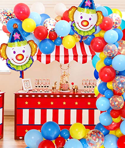 Jollyboom Zirkus Party Dekorationen Ballon Girlande Arch Kit mit Zirkus Luftballons rot gelb blau Latex Luftballons für Karneval Thema Geburtstag Baby Shower von Jollyboom