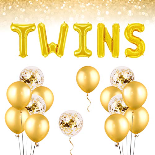 Jollyboom Zwillinge Baby Shower Dekorationen Gold Zwillinge Folienballon für Geschlecht enthüllen Schwangerschaft Ankündigung Party Dekorationen von Jollyboom