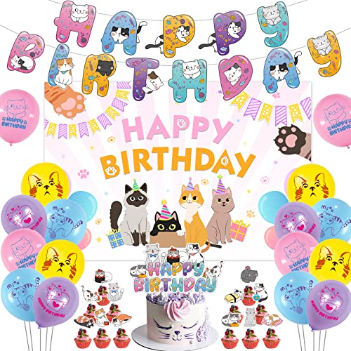 Katze Thema Geburtstag Party Dekorationen - Katze Druck Luftballons mit Katze Happy Birthday Kuchen Topper Happy Birthday Banner Hintergrund Cupcake Topper für Mädchen Geburtstag Katze Geburtstag Katze Thema Geburtstag Party Dekorationen - Katze Druck Luftballons mit Katze Happy Birthday Kuchen Topper Happy Birthday Banner Hintergrund Cupcake Topper für Mädchen Geburtstag Katze Geburtstag von Jollyboom