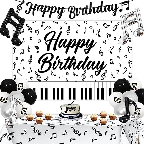 Musik Thema Geburtstag Party Dekorationen - Happy Birthday Banner, Hintergrund, Note Tischdecke, Folienballon, Schwarz Weiß Silber Luftballons für Kinder Erwachsene Musik Thema Geburtstag Party Dekorationen - Happy Birthday Banner, Hintergrund, Note Tischdecke, Folienballon, Schwarz Weiß Silber Luftballons für Kinder Erwachsene von Jollyboom