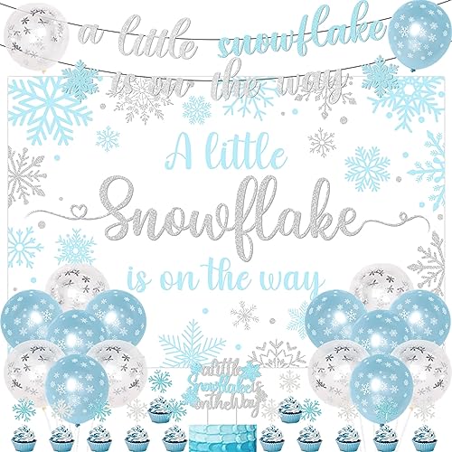 Winter Babyparty Dekorationen Jungen, A Little Snowflake is On The Way Hintergrund Banner Blau Silber Ballon Schneeflocke Kuchen Cupcake Topper für Junge Winter Schneeflocke Baby Shower Party Winter Babyparty Dekorationen Jungen, A Little Snowflake is On The Way Hintergrund Banner Blau Silber Ballon Schneeflocke Kuchen Cupcake Topper für Junge Winter Schneeflocke Baby Shower Party von Jollyboom