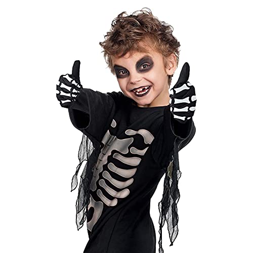 Jolsaawie 2 Paar Halloween Skeleton Handschuhe mit Skeleton Armmanschette Vollfinger Langarm Skeleton Handschuhe für Kinder und Erwachsene von Jolsaawie