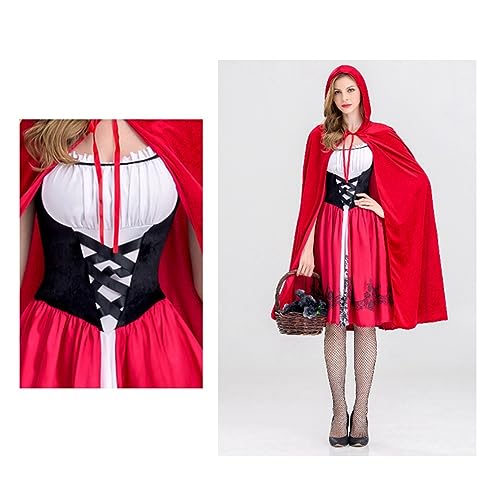 Jolsaawie Damen-Gothic-Kostüm mit Kapuze, Umhang, Weihnachten, Halloween, Partykleid mit Umhang, für Erwachsene, Rollenspiele, Langlebig, Hochwertig, Schwarz + Rot + Weiß, L Jolsaawie Damen-Gothic-Kostüm mit Kapuze, Umhang, Weihnachten, Halloween, Partykleid mit Umhang, für Erwachsene, Rollenspiele, Langlebig, Hochwertig, Schwarz + Rot + Weiß, L von Jolsaawie