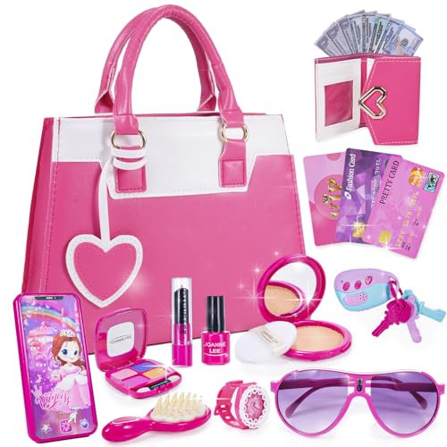Spielzeug Ab 3 Jahre Mädchen Geschenk 3-12 Jahre, Pretend Play Kinderschminke Set Enthalten Handtasche, Wallet, Vorgeben Spielen Phone, Car Keyfob Schlüssel und Mehr von JoltJive
