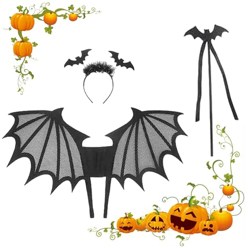 Jolyeictor Fledermaus Kostüm Mädchen,3 Stück Fledermaus Kostüm Kinder,Halloween Teufelsflügel,Fledermaus Rock Kostüm Set,Halloween Fledermaus Kostüm Kinder für Karneval, Fasching,Halloween Cosplay von Jolyeictor