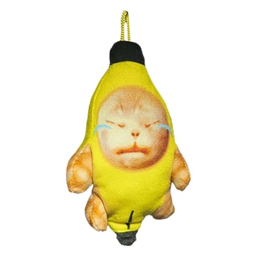 Jomewory Bananen-Katzenspielzeug, weinende Bananenkatze, Plüsch-Schlüsselanhänger – Traurige Bananenkatze Stofftier, niedliches Geräusch, Plüschkissen von Jomewory