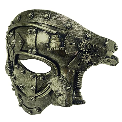 Jomewory Steampunk-Metal-Maske Venezianische Maske für Herrenkostü Half Face Punk Masque für Halloween-Kostümpartys Phantom der Opern, Faschingsball von Jomewory