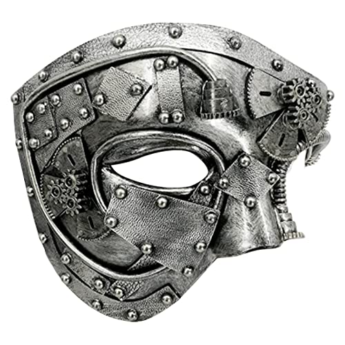Jomewory Steampunk Metall Masque Venezianische Maske für Herren Kostüm Metall Cyborg Venezianische Maske Halbgesicht Punk Maske für Halloween Kostüm Party Phantom der Opern Karneval Ball von Jomewory