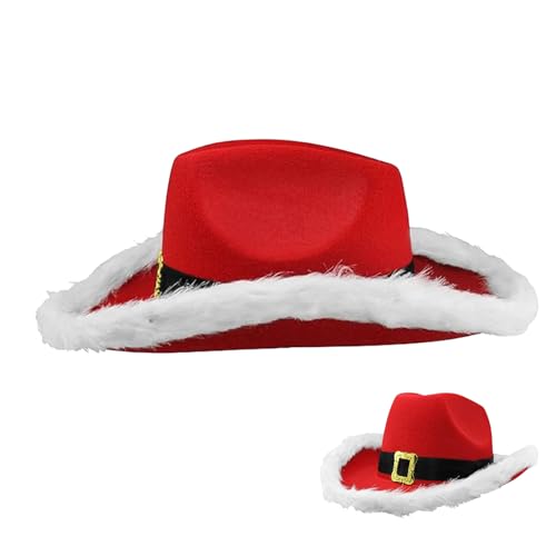 Jomewory Weihnachtsmann-Cowboyhut – Feder-Cowboyhut, Cosplay-Requisite, Cowboy-Kostüm-Zubehör, Weihnachtsmann-Kostüm-Zubehör für Weihnachten, Western-Cowboy-Kostüm von Jomewory