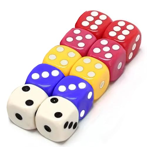 10X Würfelset 5 Farben (je 2) 16mm – Spielwürfel aus Acryl, 6-seitig für Tischspiele & Zubehör von Jonami