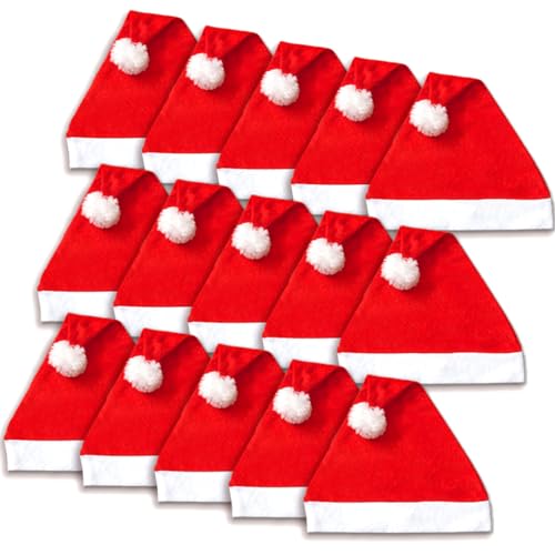 Jonami 15 Weihnachtsmützen, Nikolausmützen Weihnachtsmann Mütze Rot fur alle Erwachsene Einheitsgröße. Weihnachtszubehör von Jonami