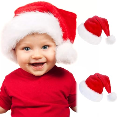 2 Weihnachtsmützen Kinder Nikolausmütze Plüsch. 2 Weihnachtsmann Mützen Rot fur Kind (3-4 Jahre) Einheitsgröße. Weihnachtszubehör von Jonami