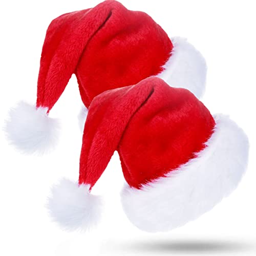 Jonami 2 Weihnachtsmütze Nikolausmütze Plüsch. Weihnachtsmann Mütze Rot fur alle Erwachsene Einheitsgröße. Weihnachtszubehör von Jonami
