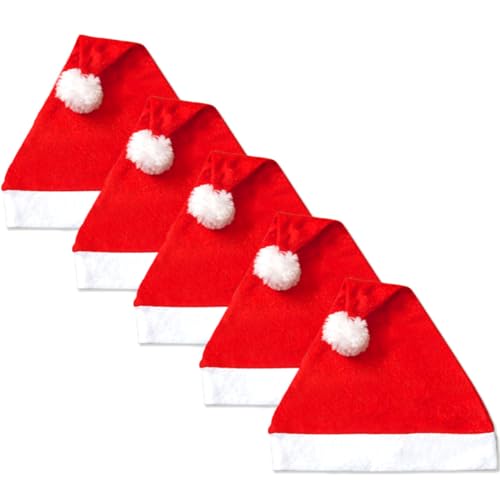 Jonami 5 Weihnachtsmützen, Nikolausmützen Weihnachtsmann Mütze Rot fur alle Erwachsene Einheitsgröße. Weihnachtszubehör von Jonami