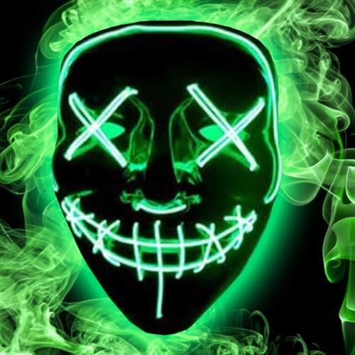 Jonami LED Halloween Maske Purge Lichteffekten Grusel Maske für Fasching, Karneval, Cosplay Kostüm für Herren & Damen - Grün von Jonami