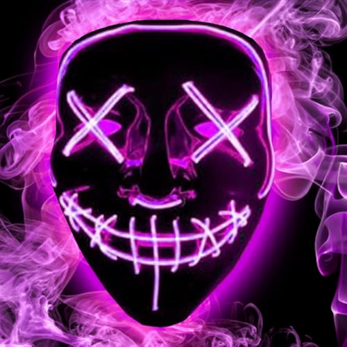 Jonami LED Halloween Maske Purge Lichteffekten Grusel Maske für Fasching, Karneval, Cosplay Kostüm für Herren & Damen - Rosa von Jonami