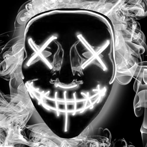 Jonami LED Halloween Maske Purge Lichteffekten Grusel Maske für Fasching, Karneval, Cosplay Kostüm für Herren & Damen - Weiss von Jonami
