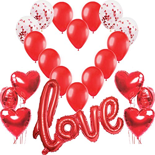Love Luftballon Rot, XXL Love Folienballon Rote Herz Helium Folienballons und Konfetti Ballon, Romantisch Deko, Dekoration für Romantische Atmosphäre von Jonami