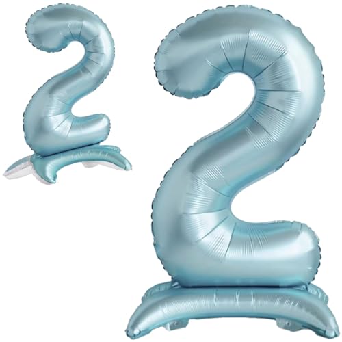 Luftballon 2. Geburtstag Zahl 2 Hellblau Stehende XXL Riesen Folienballon 82cm Geburtstagsdeko Jungen Ballon Zahl Deko zum Geburtstag. von Jonami
