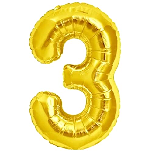 Luftballon 3. Geburtstag Zahl 3 Goldene XXL Riesen Folienballon 100cm Geburtstagsdeko Ballon Zahl Deko zum Geburtstag. Fliegt mit Helium. von Jonami