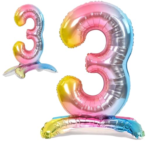 Luftballon 3. Geburtstag Zahl 3 Mehrfarbig Pastell Stehende XXL Riesen Folienballon 82cm Geburtstagsdeko Ballon Zahl Deko zum Geburtstag. von Jonami