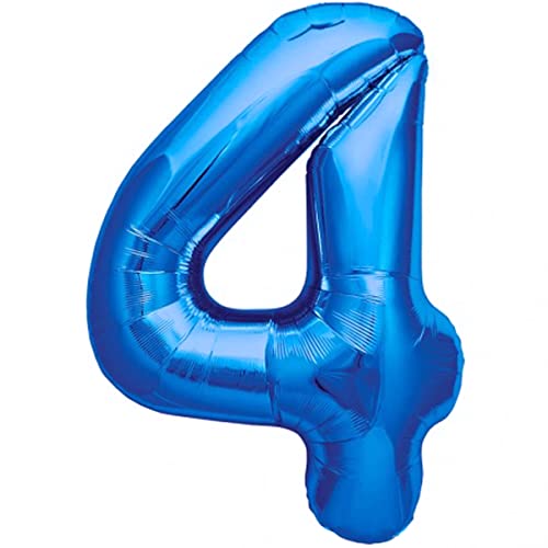 Luftballon 4. Geburtstag Zahl 4 Blau XXL Riesen Folienballon 100cm Geburtstagsdeko Jungen Ballon Zahl Deko zum Geburtstag. Fliegt mit Helium. von Jonami